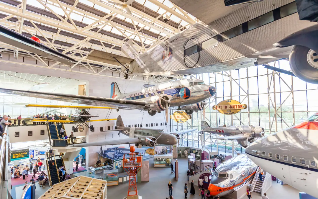 National Air and Space Museum exhibit showcasing aircraft and spacecraft history and innovation