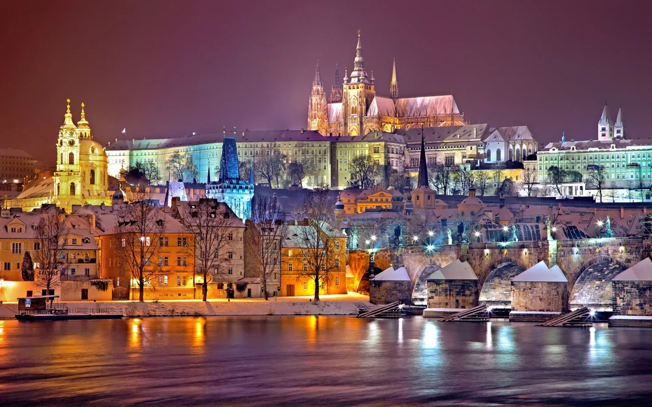 Beautiful view of Prague city skyline at sunset