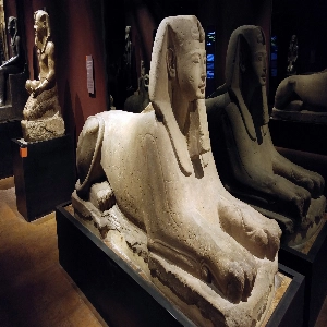 Interior of an Egyptian Museum featuring ancient artifacts and exhibits