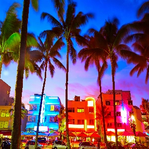Panoramic view of the vibrant South Beach with pristine sandy shores and crystal blue waters