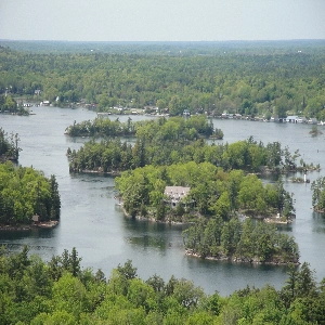 Breathtaking view of the Thousand Islands in vibrant sunset hues