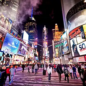Bustling Energy of Times Square at Night
