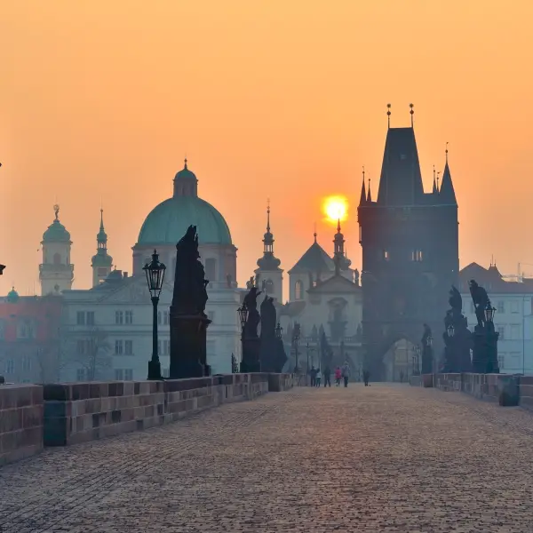 A scenic view of the historic Charles Bridge